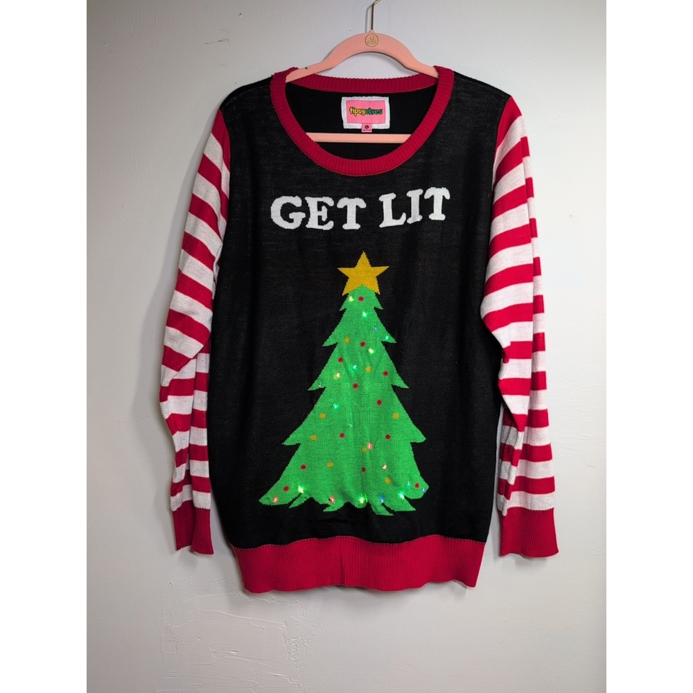Tipsy Elves Light-Up Ugly Christmas Sweater Get Lit size‎ XL Tree LEDs